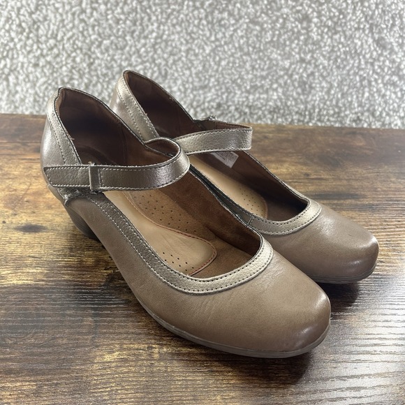 Cobb Hill Shoes - Cobb Hill Taupe Brown Leather Women's Mary Janes Low Heel Pumps Shoes Size 6.5